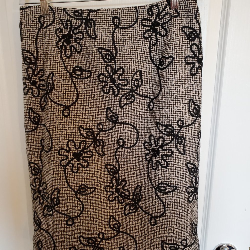 Talbots Wool Blend Check Lined with Floral Piping  Career Skirt Size 14